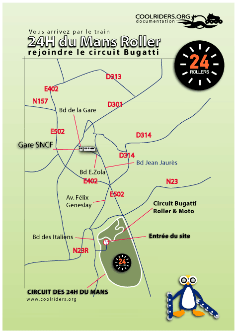 Plan pour se rendre au circuit des 24h du mans roller